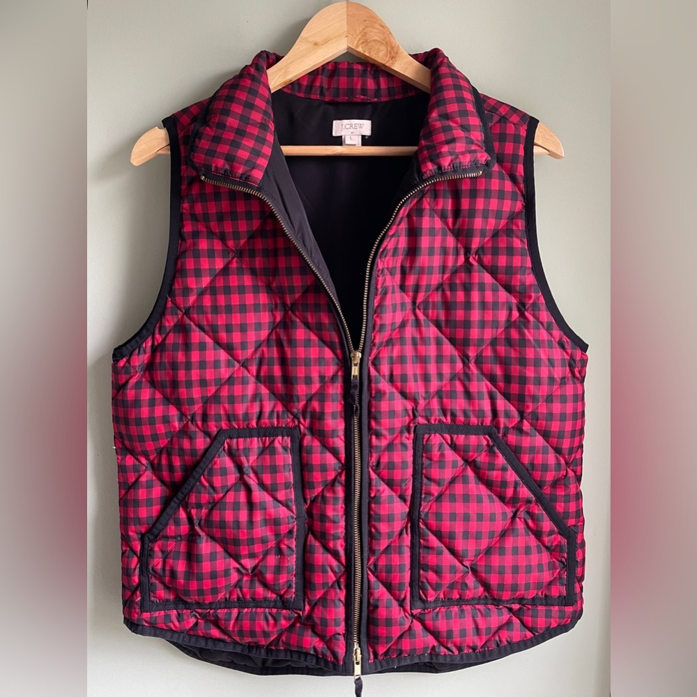 Red and Black Gingham Down Quilted Vest